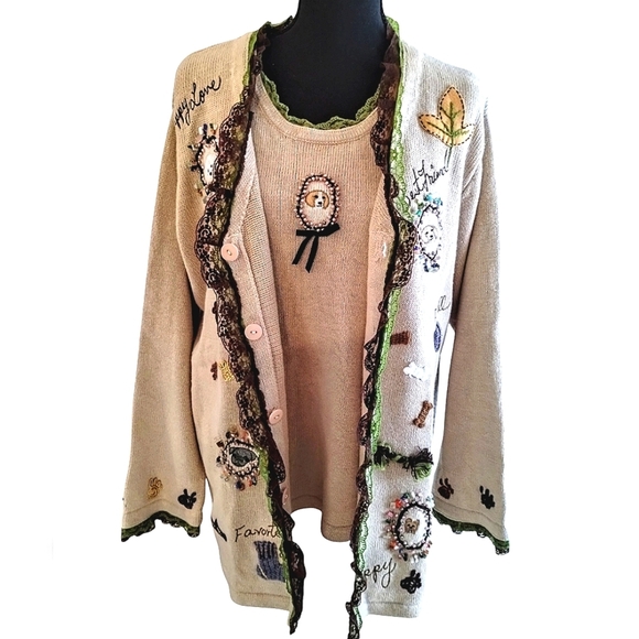 Storybook Knits Limited Edition Cardigan Set 1X (Dog Themed) NWT - Picture 6 of 14